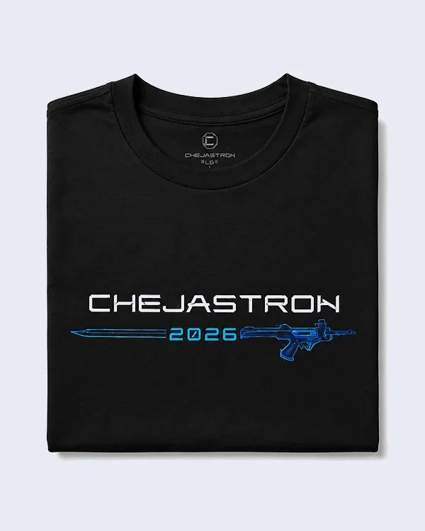 Playera Chejastron 2026 — vista doblada flat lay